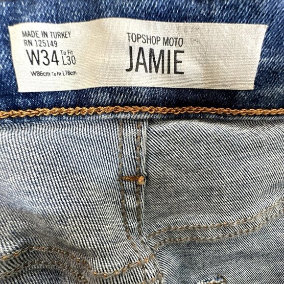 Topshop Womens Jeans 34x30 Acid Wash Dip Moto Jamie High Waist Ankle Grazer NEW - Picture 3 of 14